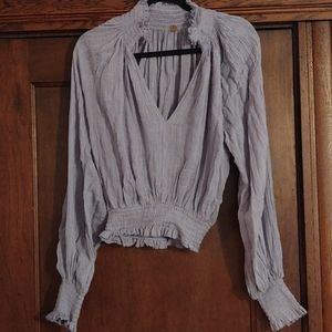lavender free people V neck peasant blouse
